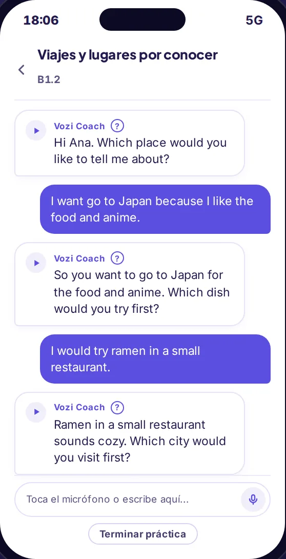 Conversación con Vozi Coach sobre viajes